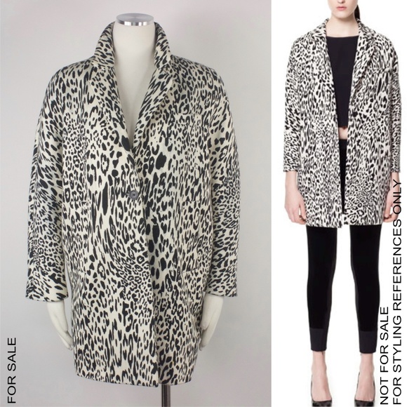 Zara Jackets & Blazers - Zara White Leopard Print Oversize Car Coat Black M